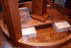 Our own proprietary heavy maple dovetailed table glides.  Just like the glides Gustav Stickley used, you can't buy glides like this on the open market.  ( Shown on the underside of the round version of this table ).